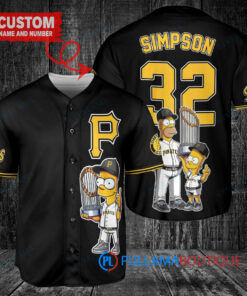 Pittsburgh Pirates x The Simpsons Bart Simpson, Homer Simpson, Lisa Simpson with Trophy Custom Baseball Jersey Black