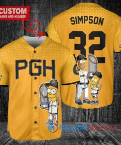 Pittsburgh Pirates x The Simpsons Bart Simpson, Homer Simpson, Lisa Simpson with Trophy Custom Baseball Jersey Gold City Connect