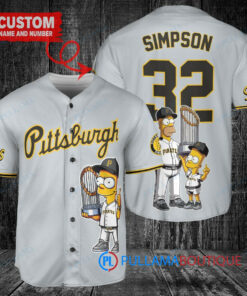 Pittsburgh Pirates x The Simpsons Bart Simpson, Homer Simpson, Lisa Simpson with Trophy Custom Baseball Jersey Gray