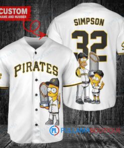 Pittsburgh Pirates x The Simpsons Bart Simpson, Homer Simpson, Lisa Simpson with Trophy Custom Baseball Jersey White