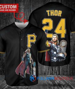 Pittsburgh Pirates x Thor Marvel with Trophy Custom Baseball Jersey Black