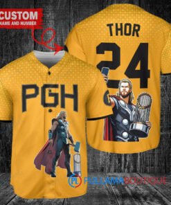 Pittsburgh Pirates x Thor Marvel with Trophy Custom Baseball Jersey Gold City Connect