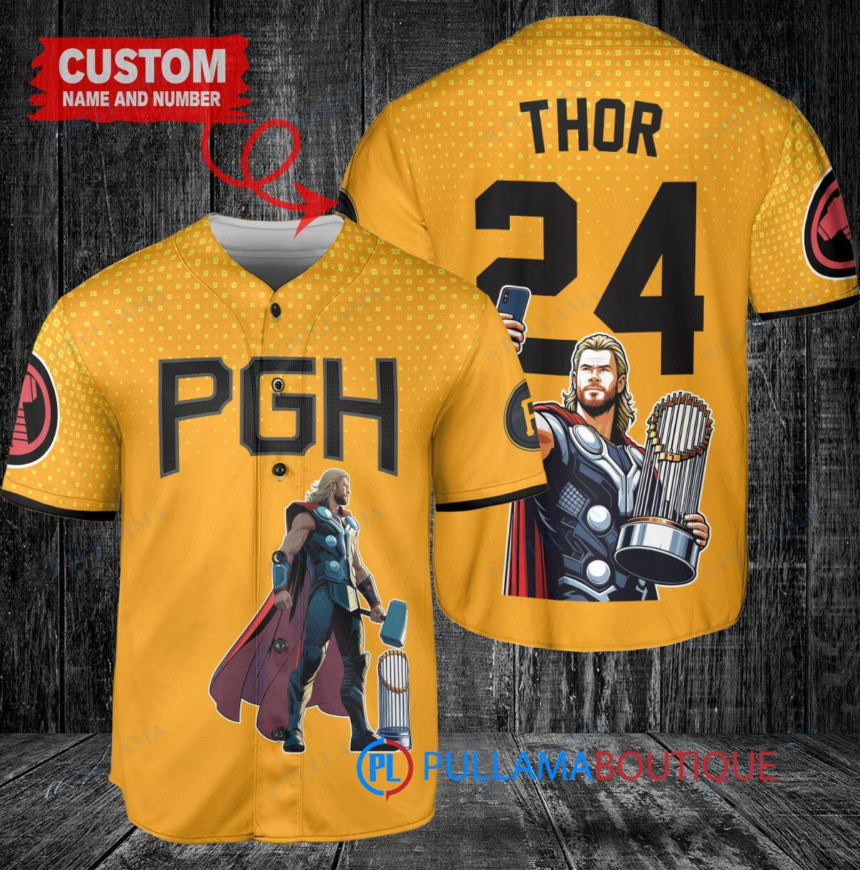 Pittsburgh Pirates x Thor Marvel with Trophy Custom Baseball Jersey Gray