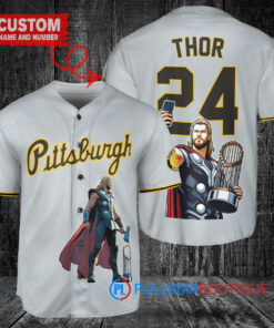 Pittsburgh Pirates x Thor Marvel with Trophy Custom Baseball Jersey Gray