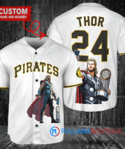 Pittsburgh Pirates x Thor Marvel with Trophy Custom Baseball Jersey White