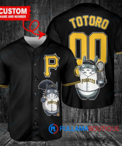 Pittsburgh Pirates x Totoro Studio Ghibli with Trophy Custom Baseball Jersey Black