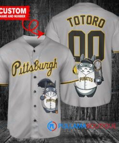 Pittsburgh Pirates x Totoro Studio Ghibli with Trophy Custom Baseball Jersey Gray