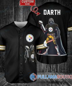 Pittsburgh Steelers x Darth Vader Star Wars with Trophy Custom Baseball Jersey Black Without Piping