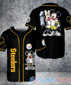 Pittsburgh Steelers x Mickey and Minnie with Trophy Baseball Jersey Black