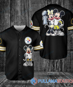 Pittsburgh Steelers x Mickey and Minnie with Trophy Baseball Jersey Black Without Piping