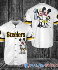 Pittsburgh Steelers x Mickey and Minnie with Trophy Baseball Jersey White