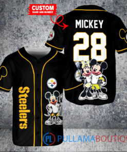 Pittsburgh Steelers x Mickey and Minnie with Trophy Custom Baseball Jersey Black