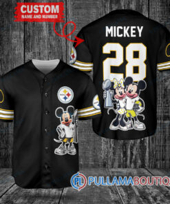 Pittsburgh Steelers x Mickey and Minnie with Trophy Custom Baseball Jersey Black Without Piping