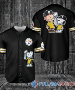 Pittsburgh Steelers x Snoopy and Charlie Brown with Trophy Baseball Jersey Black Without Piping