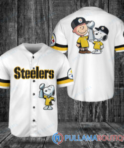 Pittsburgh Steelers x Snoopy and Charlie Brown with Trophy Baseball Jersey White