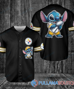 Pittsburgh Steelers x Stitch with Trophy Baseball Jersey Black Without Piping