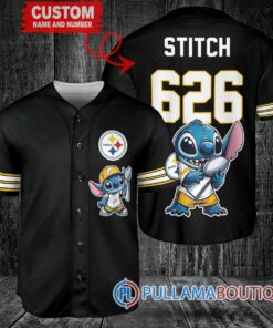 Pittsburgh Steelers x Stitch with Trophy Custom Baseball Jersey Black Without Piping