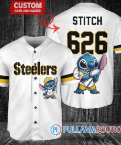 Pittsburgh Steelers x Stitch with Trophy Custom Baseball Jersey White