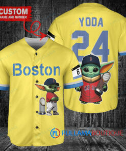 Red Sox Baby Yoda Star Wars Mandalorian Trophy Baseball Jersey Gold-Light Blue