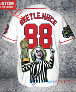 Red Sox Beetlejuice Halloween World Series Trophy Baseball Jersey White