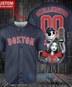 Red Sox Jack Skellington Sally World Series Trophy Baseball Jersey Navy