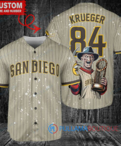 San Diego Padres Freddy Krueger Halloween World Series Trophy Baseball Jersey Tan