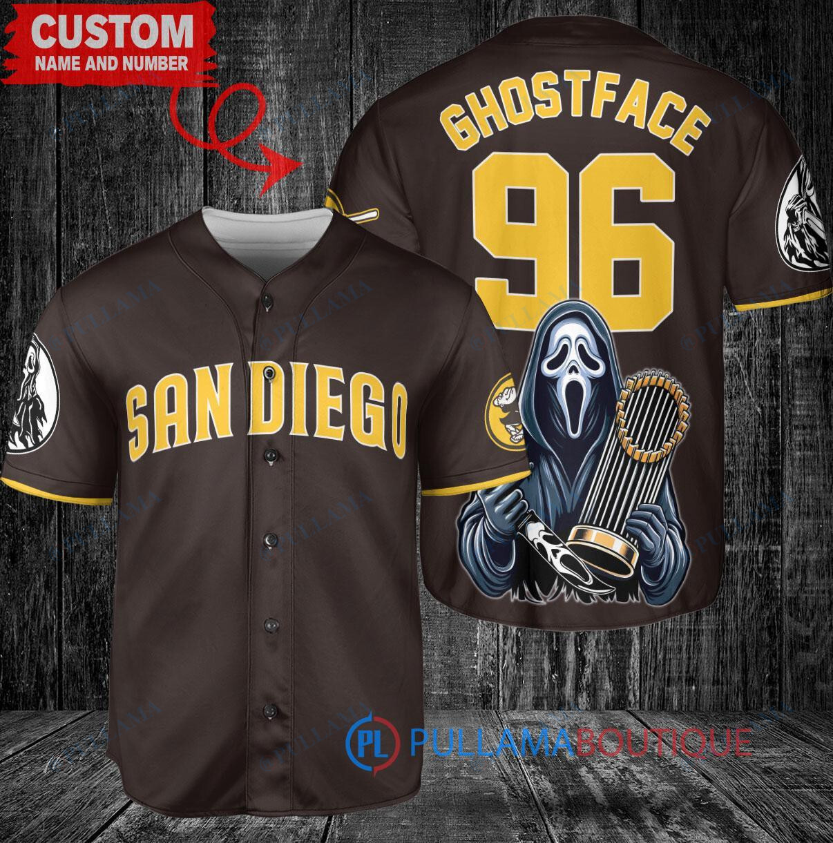 Boston Red Sox x Ghostface Scream Halloween Halloween with World Series Trophy Custom Baseball Jersey Navy