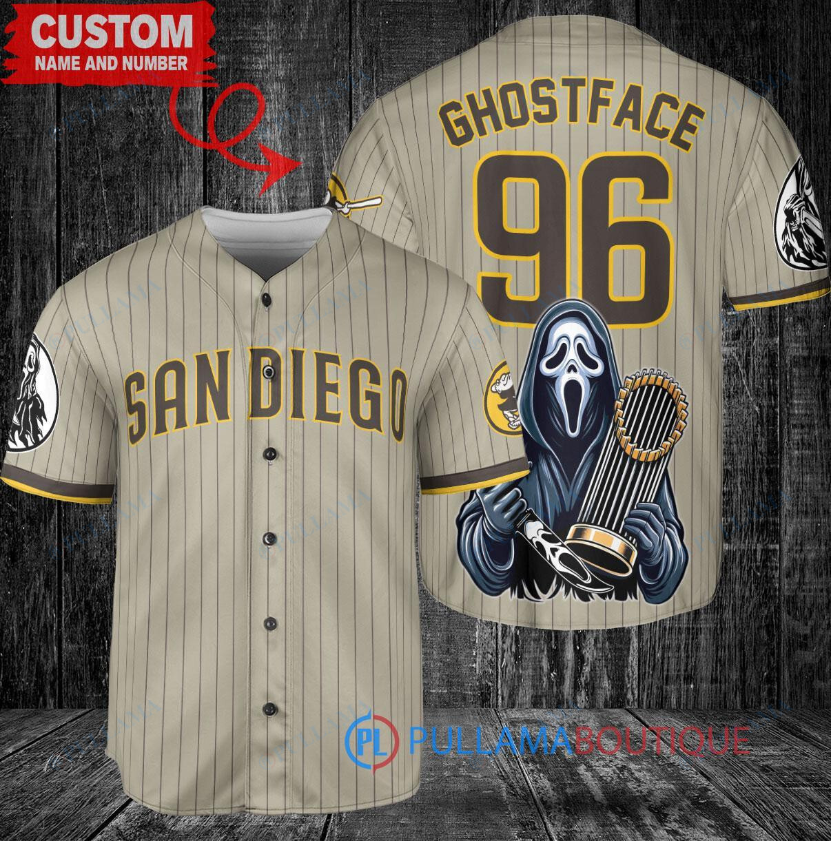 San Diego Padres Ghostface Scream Halloween World Series Trophy Baseball Jersey Brown