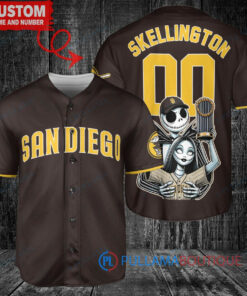 San Diego Padres Jack Skellington Sally World Series Trophy Baseball Jersey Brown