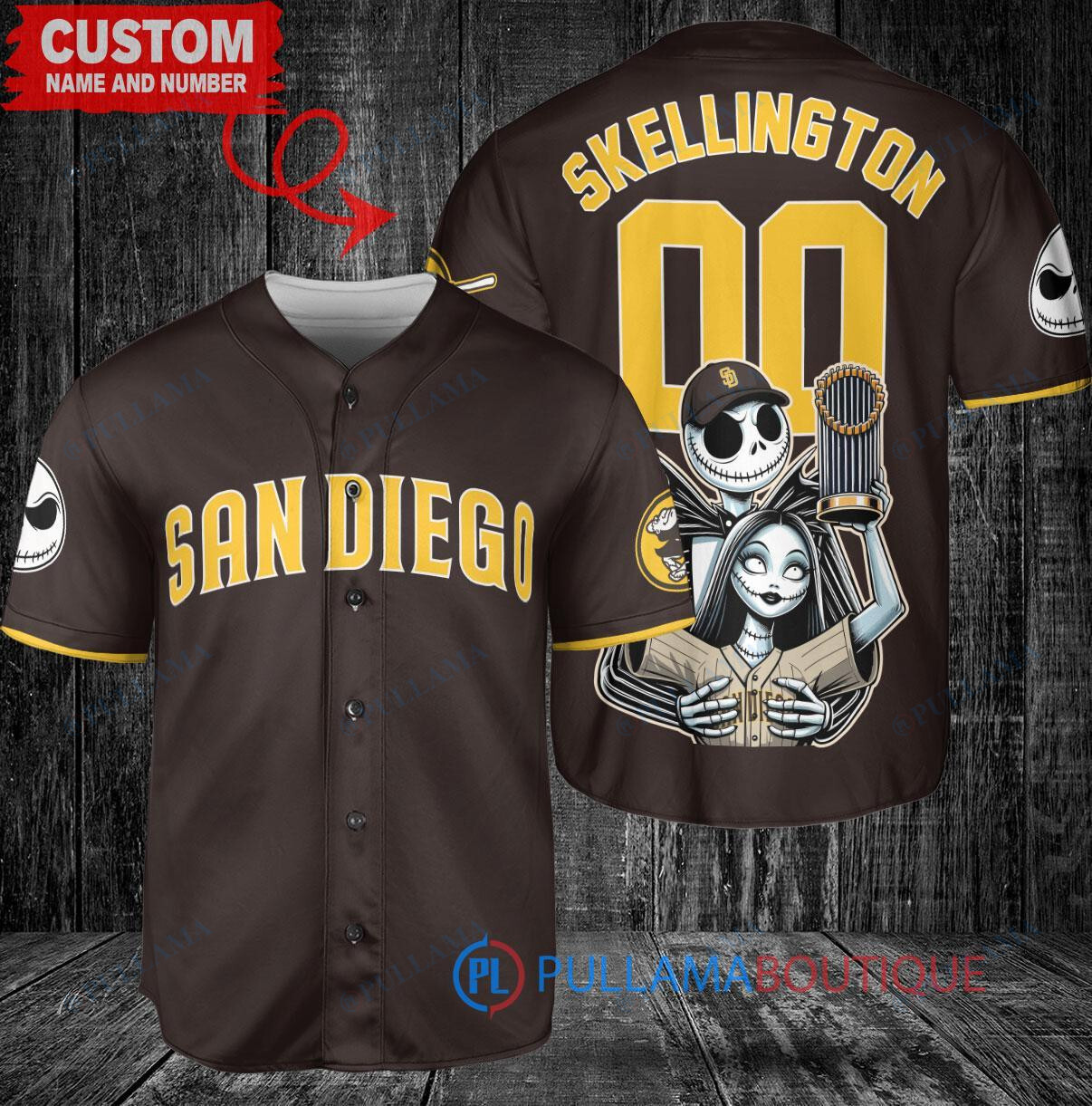 Los Angeles Dodgers x Jack Skellington and Sally The Nightmare Before Christmas with World Series Trophy Custom Baseball Jersey Royal City Connect