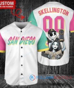 San Diego Padres Jack Skellington Sally World Series Trophy Baseball Jersey White V2