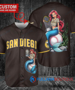 San Diego Padres x Ariel Mermaid with Trophy Custom Baseball Jersey Brown