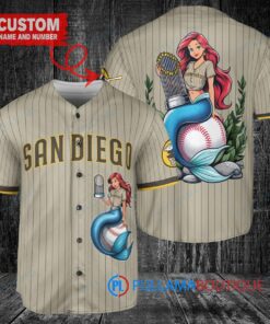 San Diego Padres x Ariel Mermaid with Trophy Custom Baseball Jersey Tan