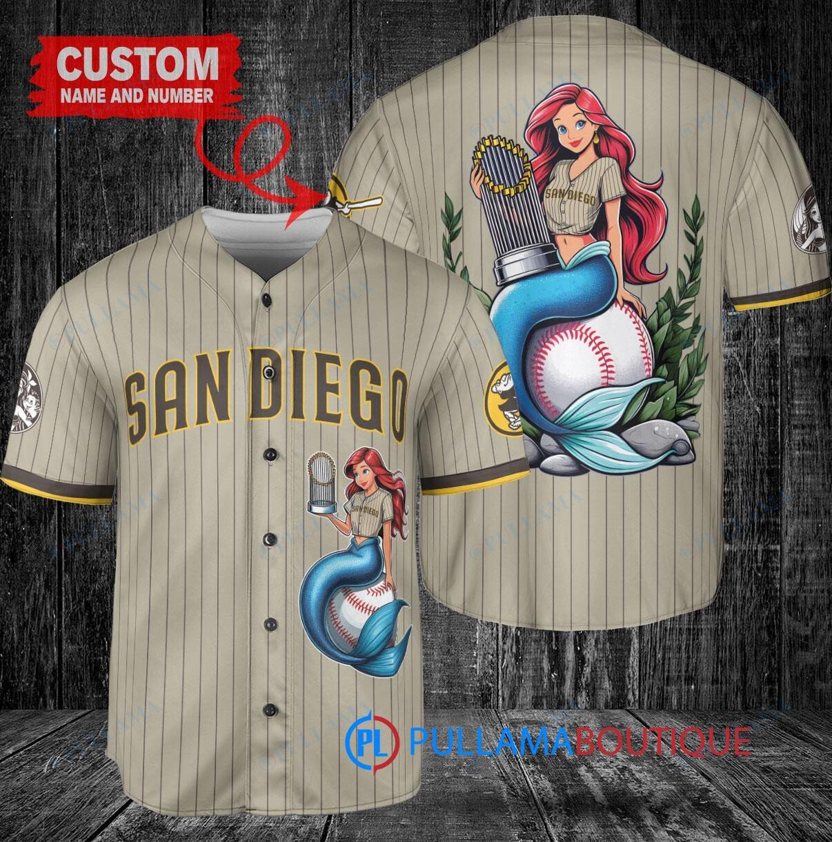 St. Louis Cardinals x Ariel Mermaid with Trophy Custom Baseball Jersey Cream