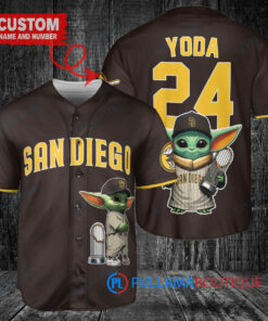 San Diego Padres x Baby Yoda Star Wars The Mandalorian with Trophy Custom Baseball Jersey Brown