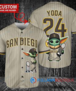 San Diego Padres x Baby Yoda Star Wars The Mandalorian with Trophy Custom Baseball Jersey Tan