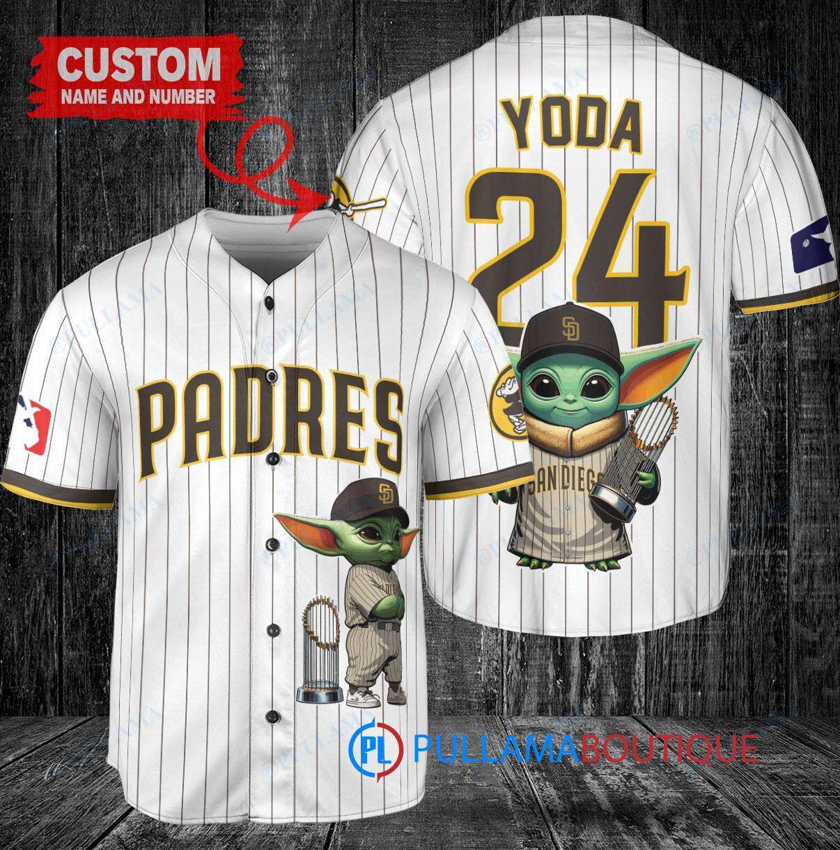 LA Dodgers Baby Yoda Star Wars Mandalorian Trophy Baseball Jersey White