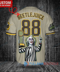 San Diego Padres x Beetlejuice Halloween with World Series Trophy Custom Baseball Jersey Tan