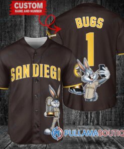 San Diego Padres x Bugs Bunny with Trophy Baseball Jersey Brown