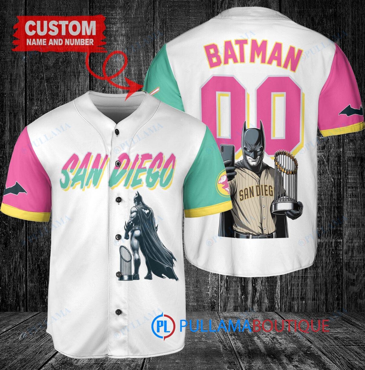 Kansas City Royals x DC Comics Batman The Dark Knight with Trophy Custom Baseball Jersey White