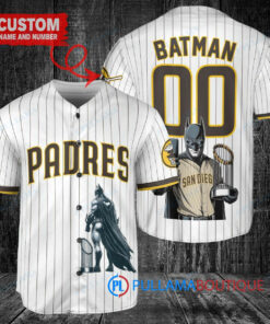 San Diego Padres x DC Comics Batman The Dark Knight with Trophy Custom Baseball Jersey White