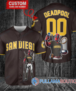 San Diego Padres x Deadpool with Trophy Baseball Jersey Brown