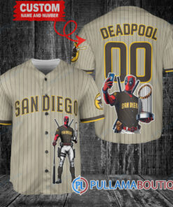 San Diego Padres x Deadpool with Trophy Baseball Jersey Tan