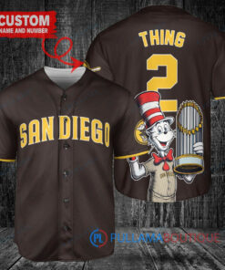 San Diego Padres x Dr Seuss with World Series Trophy Custom Baseball Jersey Brown