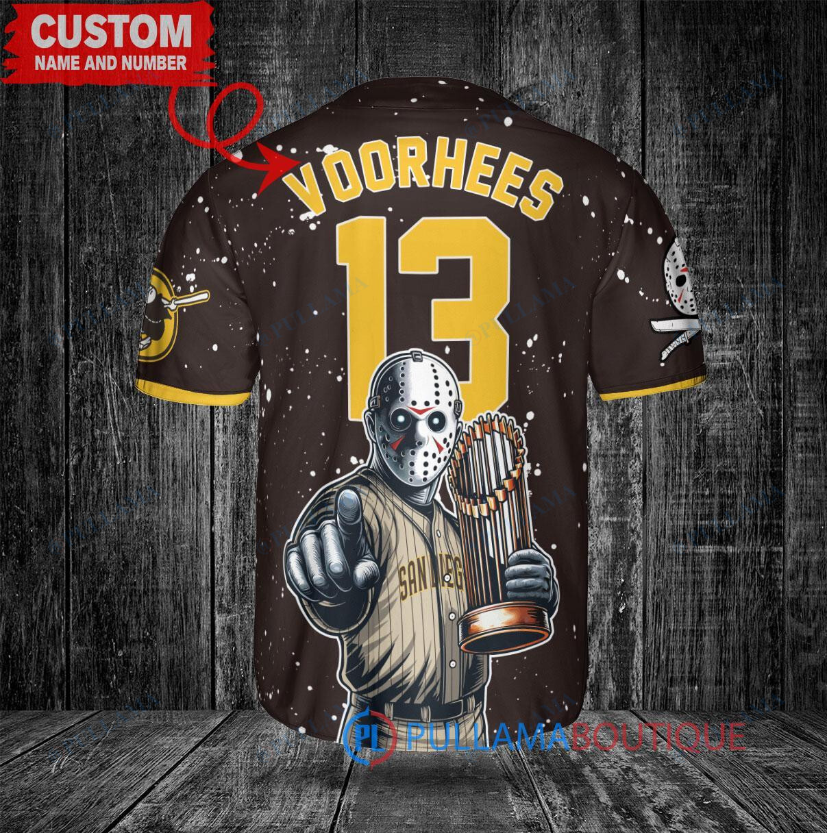 Cleveland Guardians x Friday the 13th Jason Voorhees Halloween with World Series Trophy Custom Baseball Jersey Red