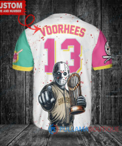 San Diego Padres x Friday the 13th Jason Voorhees Halloween with World Series Trophy Custom Baseball Jersey White City Connect