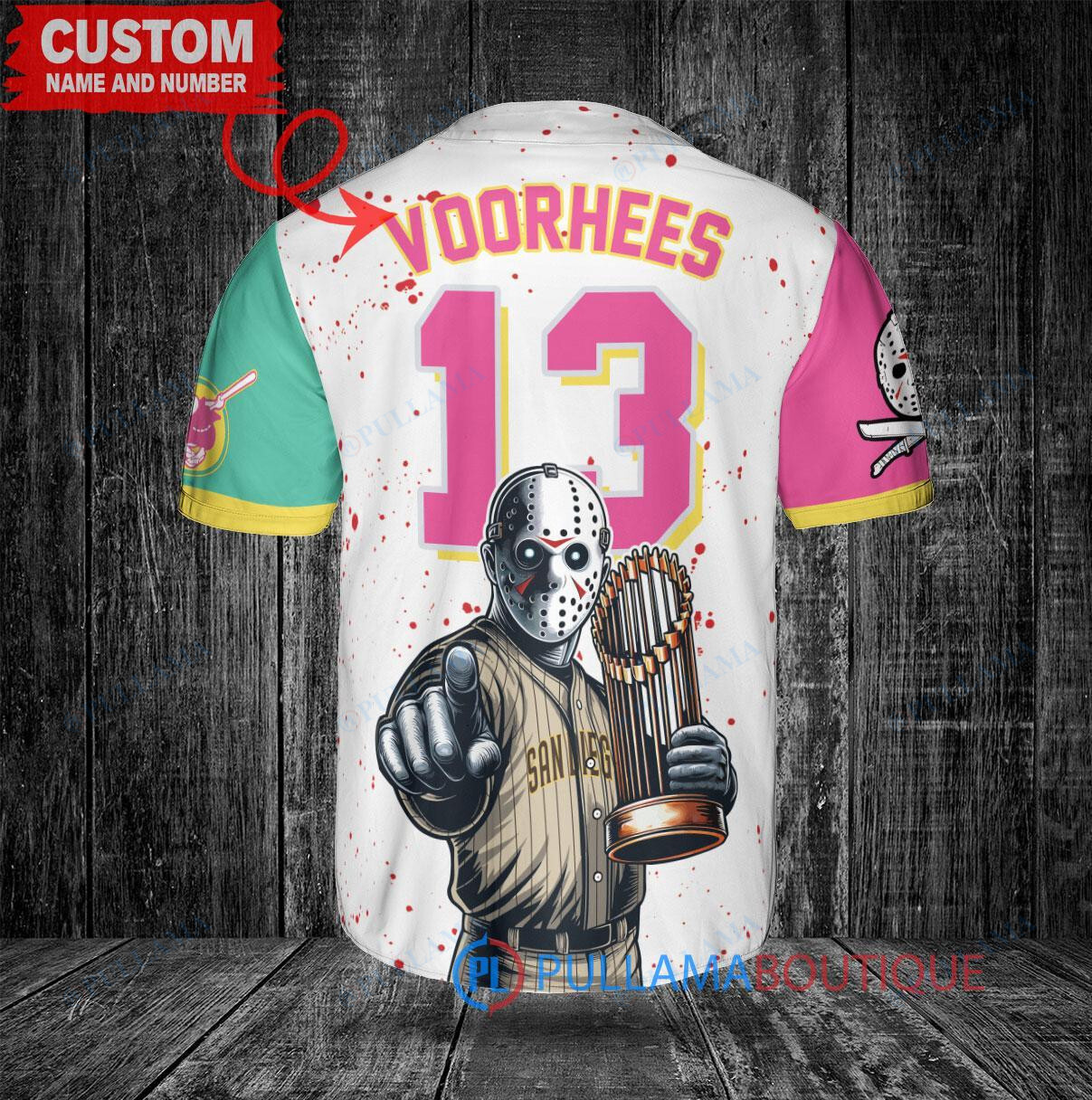 Milwaukee Brewers x Friday the 13th Jason Voorhees Halloween with World Series Trophy Custom Baseball Jersey White