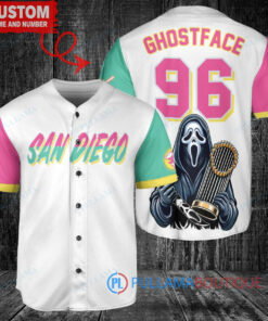 San Diego Padres x Ghostface Scream Halloween Halloween with World Series Trophy Custom Baseball Jersey White City Connect