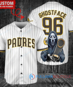 San Diego Padres x Ghostface Scream Halloween Halloween with World Series Trophy Custom Baseball Jersey White