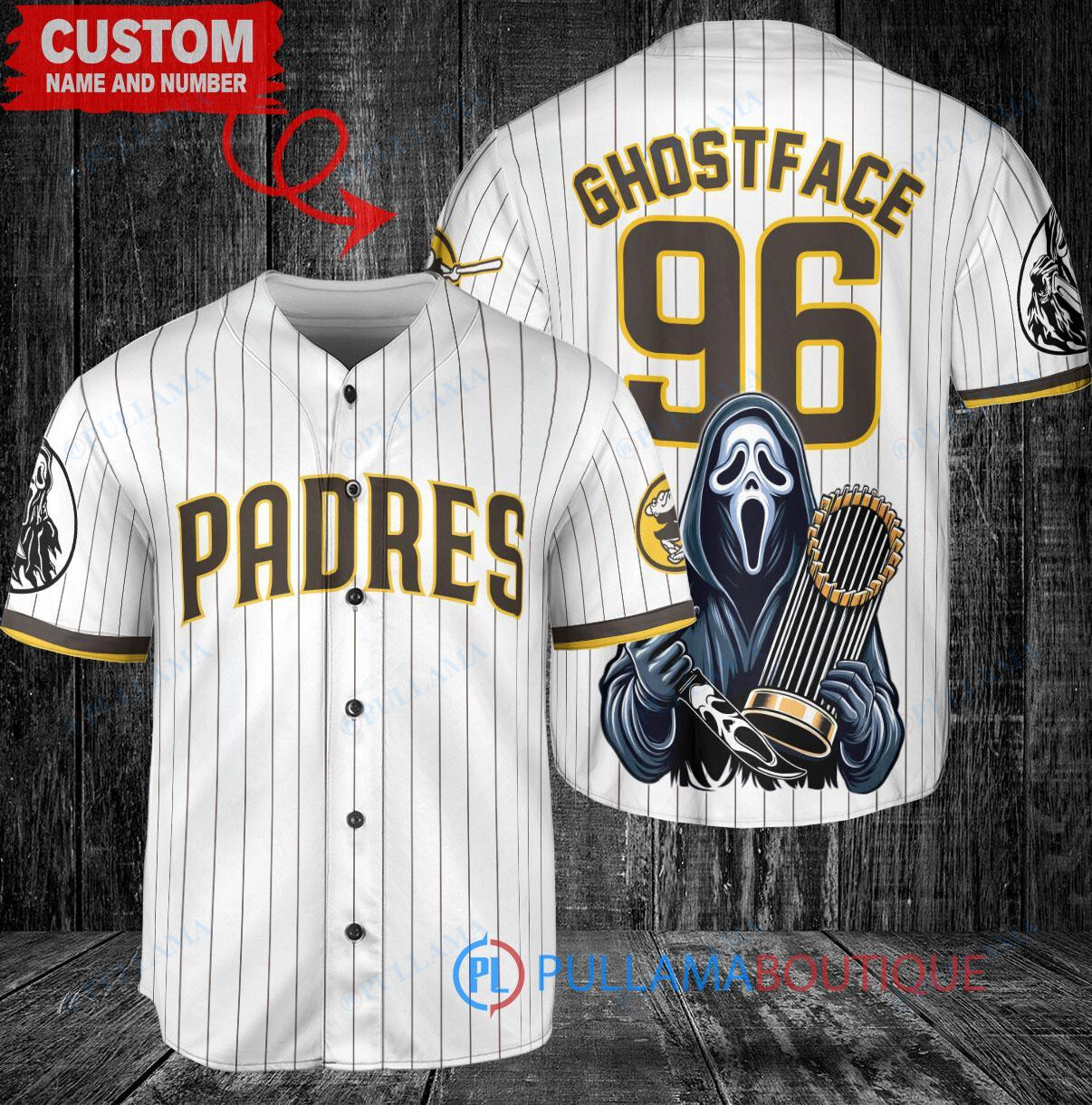 San Diego Padres Ghostface Scream Halloween World Series Trophy Baseball Jersey Tan